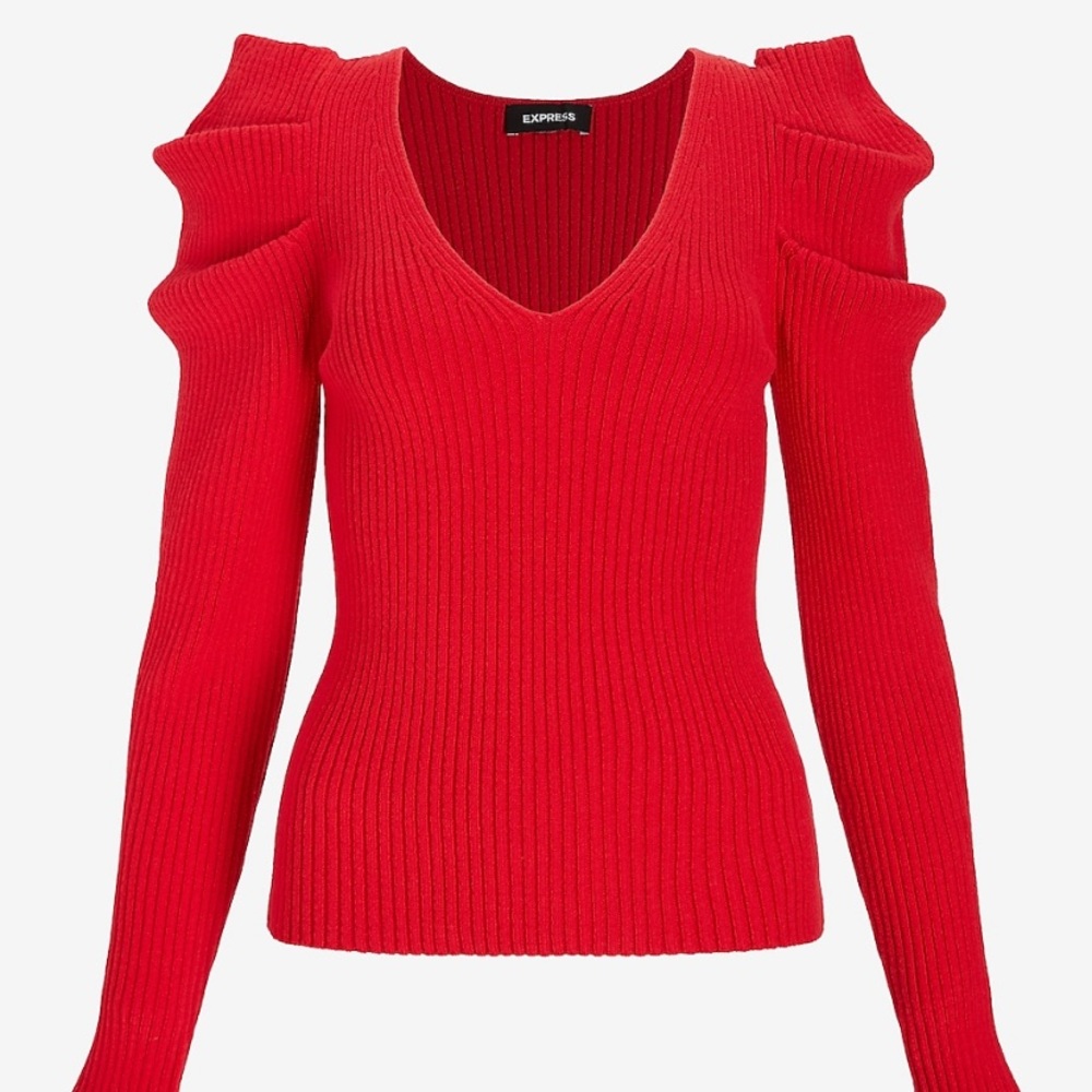 Express V-neck Puff Sleeve Sweater